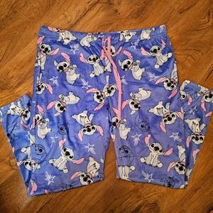 Disney Stitch Pajama Pants Fleece Blue Lounge Sleepwear Womens Large new w/o tag